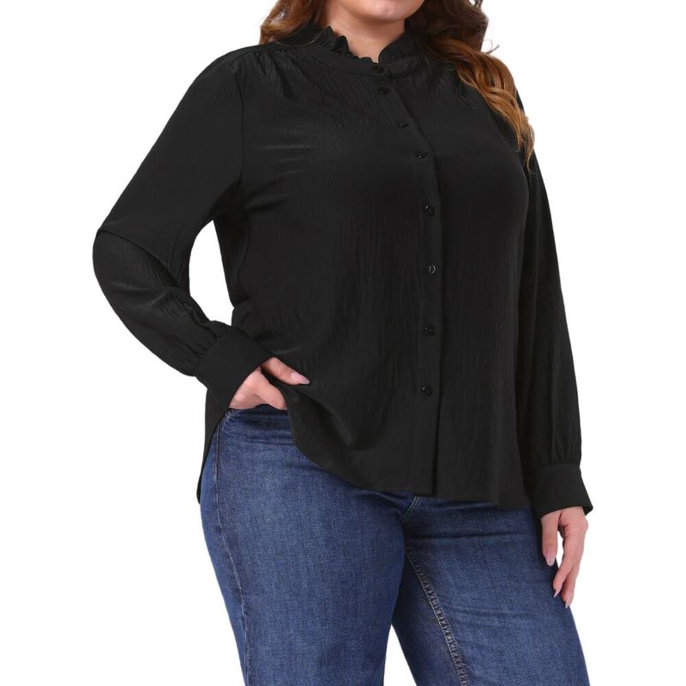 Women Plus Size Work Office Button Down Shirt Business Tops Black